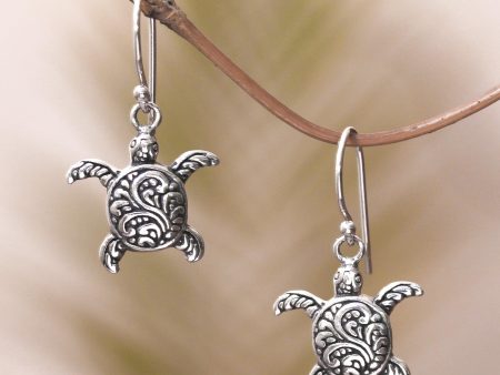 Baby Turtles Sterling Silver Sea Turtle Dangle Earrings from Bali Fashion