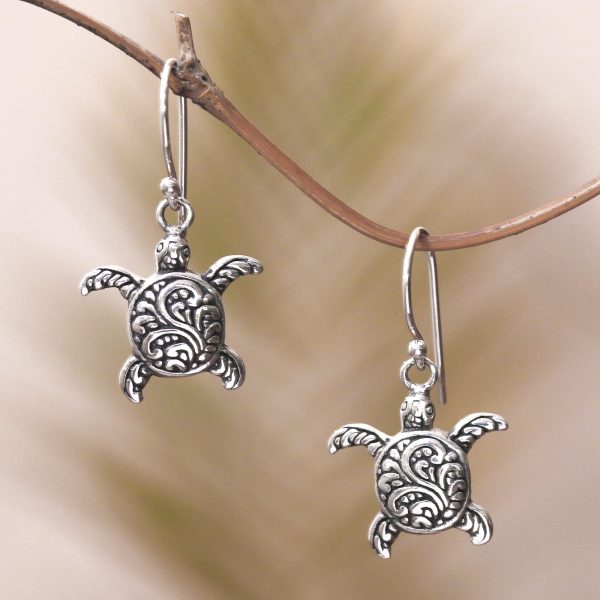 Baby Turtles Sterling Silver Sea Turtle Dangle Earrings from Bali Fashion