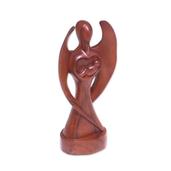 Baby Guardian Hand-Carved Suar Wood Baby Guardian Angel Sculpture Online Hot Sale