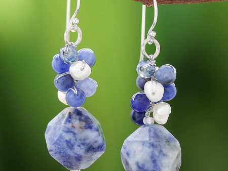 Beautiful Glam Lapis Lazuli and Cultured Pearl Beaded Cluster Earrings Online