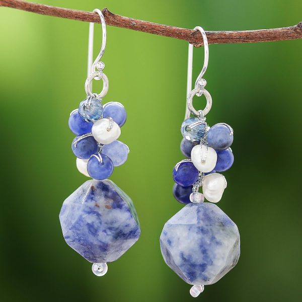 Beautiful Glam Lapis Lazuli and Cultured Pearl Beaded Cluster Earrings Online