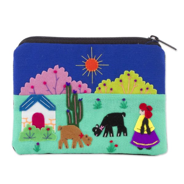 Andean Sunshine Embroidered Multicolor Cotton Blend Coin Purse from Peru Online