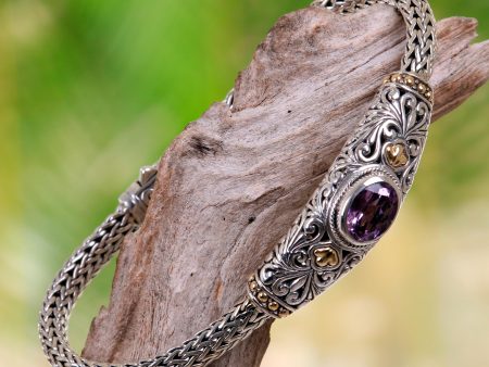 Bedugul Garden Handcrafted Balinese Gold Accent Silver Amethyst Bracelet Online Sale