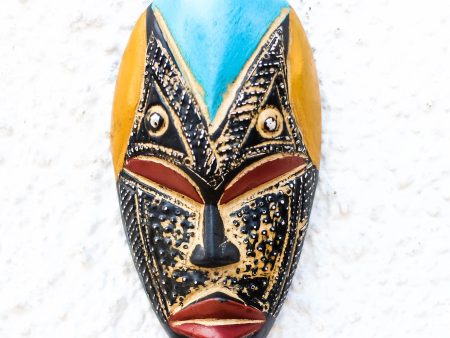 Bheka Hand Carved West African Wood Mask with Aluminum Accents on Sale