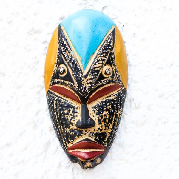 Bheka Hand Carved West African Wood Mask with Aluminum Accents on Sale