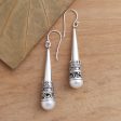 Bali Cornet Sterling Silver Cone Dangle Earrings with Cultured Pearl Discount