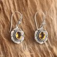 Balinese Sunflower Floral Sterling Silver and Citrine Dangle Earrings Fashion