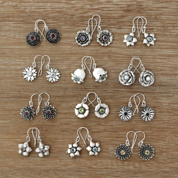 Birthday Flowers Hand Crafted Birthstone Dangle Earrings from Bali Online