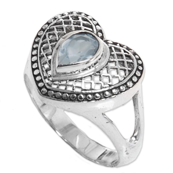 Bali Heart in Blue Sterling Silver Blue Topaz Heart Cocktail Ring Indonesia Online now