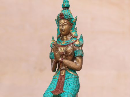 Woman Angel Greeting Thai Brass Sculpture of a Woman Buddhist Angel For Cheap