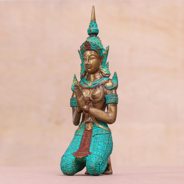 Woman Angel Greeting Thai Brass Sculpture of a Woman Buddhist Angel For Cheap