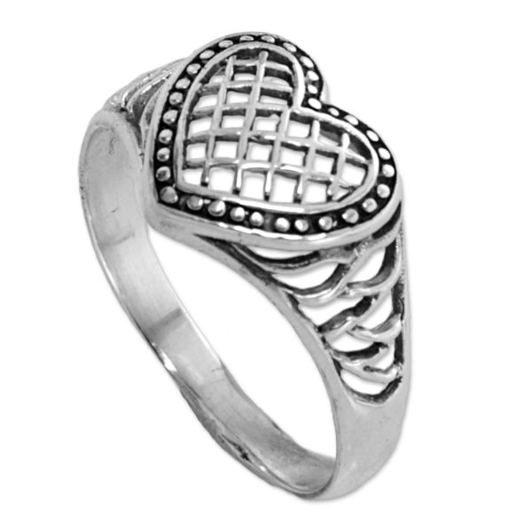 Bali Heart Sterling Silver Heart Shaped Cocktail Ring from Indonesia Online Sale