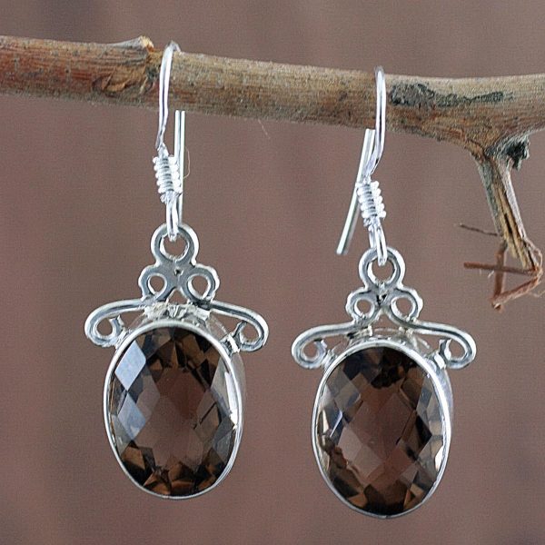 At Twilight Women s Sterling Silver and Smoky Quartz Earrings Online now