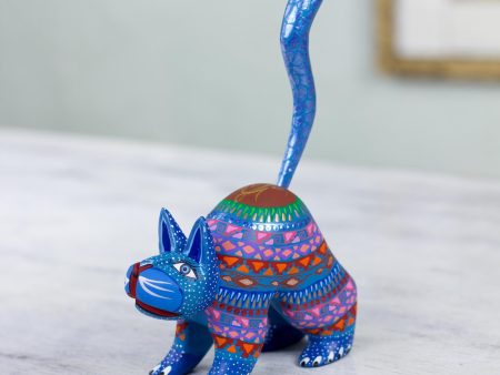 Blue Cat Greeting Mexican Alebrije Cat Sculpture For Cheap