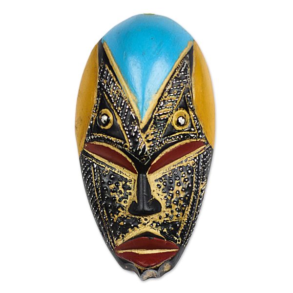 Bheka Hand Carved West African Wood Mask with Aluminum Accents on Sale