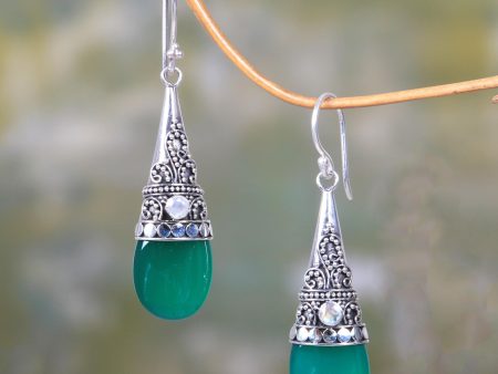 Bali Tradition Sterling Silver and Green Onyx Earrings Online