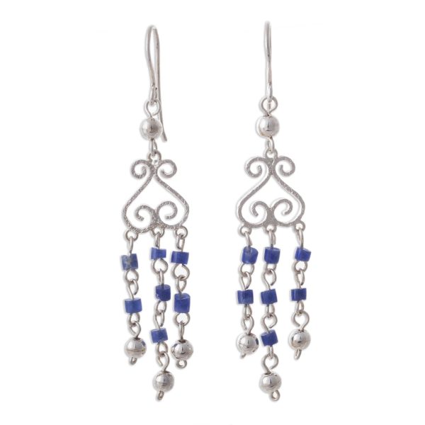 Blue Curls Sodalite and Sterling Silver Chandelier Earrings from Peru Online now