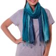 Aqua Turquoise Transition Hand Dyed Pin Tuck Silk Scarf Online now