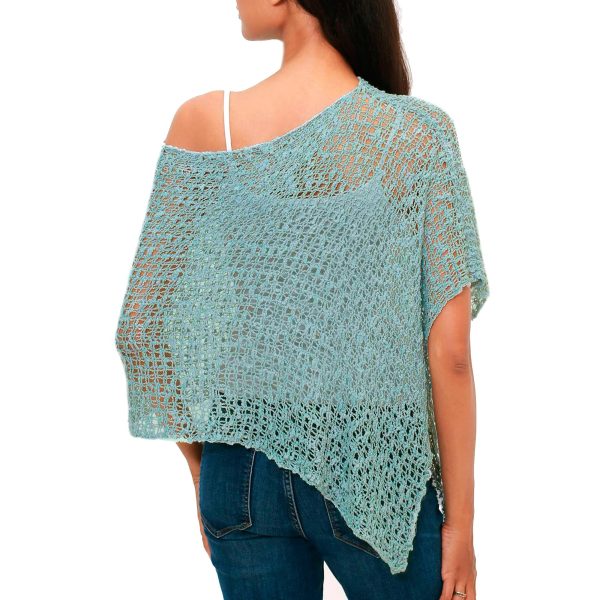 Aqua Sanur Shade Lightweight Hand Crocheted Poncho in Aqua from Bali on Sale