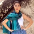 Aqua Turquoise Transition Hand Dyed Pin Tuck Silk Scarf Online now