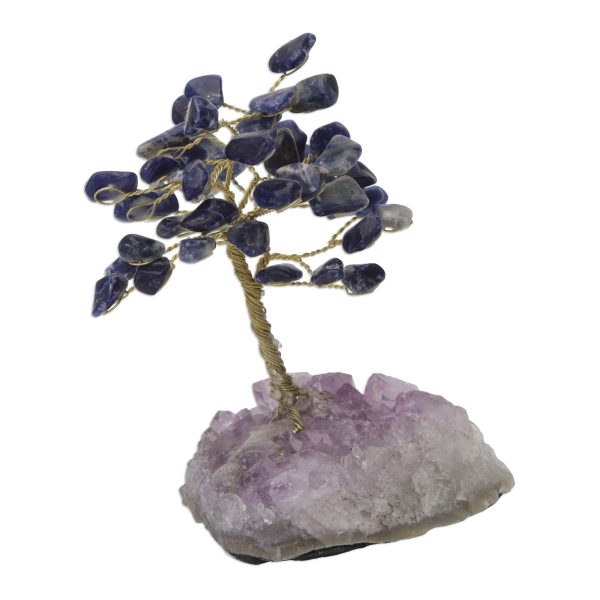 Blue Leaves Sodalite Gemstone Tree with an Amethyst Base from Brazil For Sale