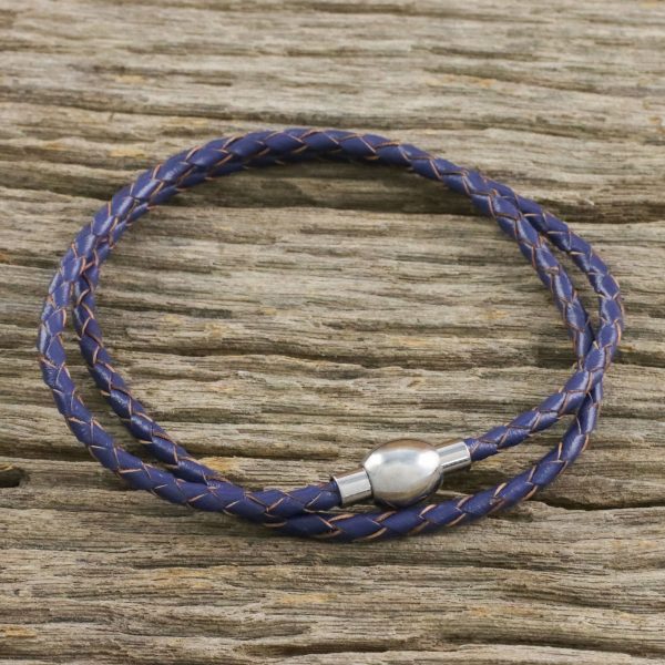 Blue Charm Leather Wrap Bracelet in Blue (15 in.) from Thailand Hot on Sale