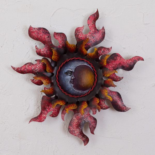 Beautiful Eclipse Crescent Moon Steel Wall Sculpture in Red from Mexico Supply