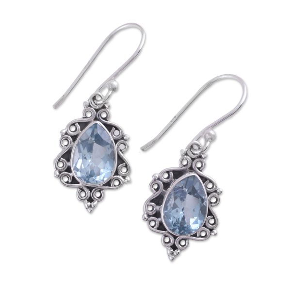 Blue Intricacy Sterling Silver and Blue Topaz Dangle Earrings from India Sale