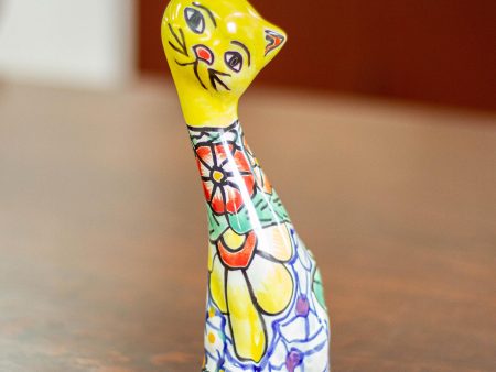 Yellow Talavera Cat Talavera Style Yellow Floral Ceramic Cat Statuette Cheap