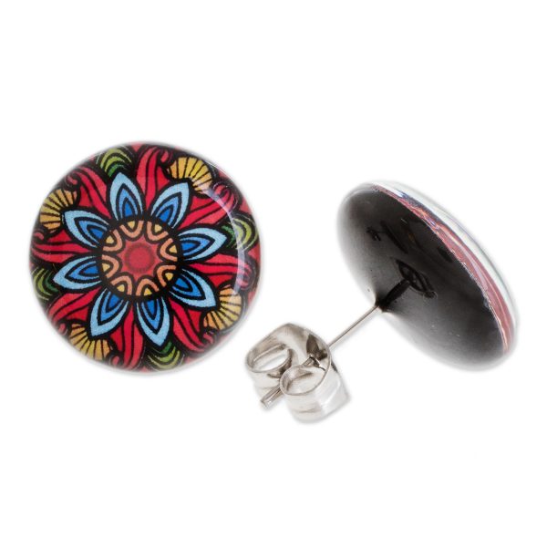 Multicolored Splendor Multicolored Resin and Paper Stud Earrings from Costa Rica Supply