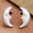 Awake Moons Garnet and Bone Crescent Moon Stud Earrings from Bali Online Hot Sale