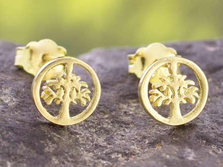 Arbor Halos Tree Motif 18k Gold Plated Sterling Silver Stud Earrings For Sale