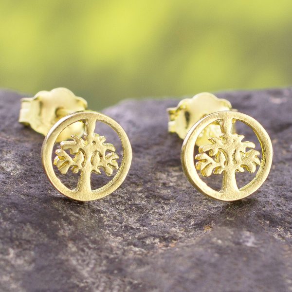 Arbor Halos Tree Motif 18k Gold Plated Sterling Silver Stud Earrings For Sale