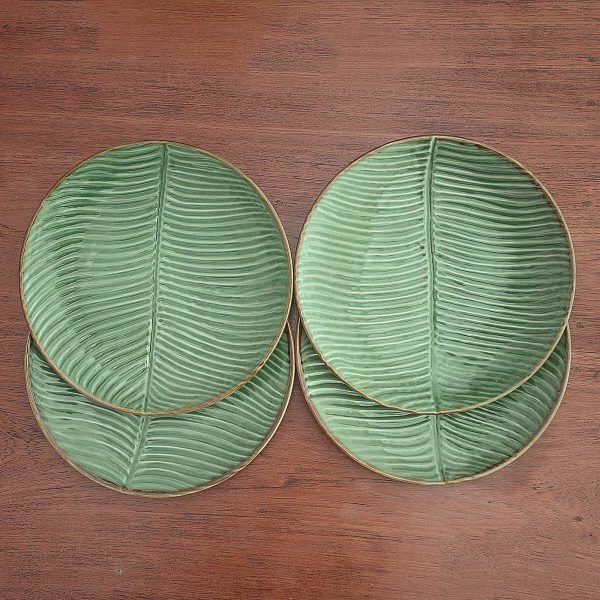 Banana Vibes Ceramic Banana Leaf Salad Plates (Set of 4) from Bali Discount