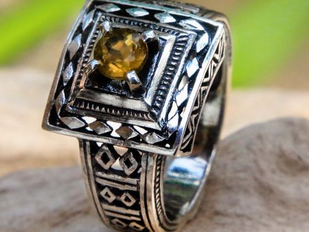 Ayung Terraces Artisan Crafted Engraved Sterling Silver and Citrine Ring Discount