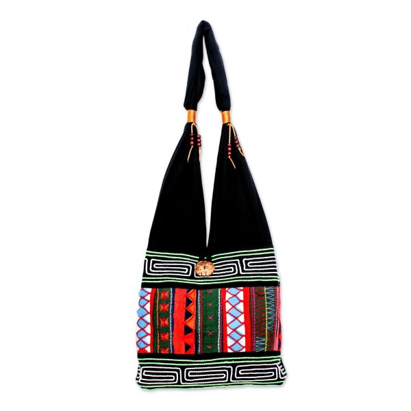 Ardent Thai Thai Multicolored Cotton Shoulder Bag with Geometric Motif Fashion