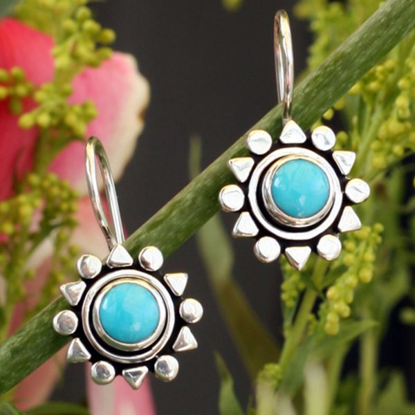 Aztec Star Fair Trade Sterling Silver Natural Turquoise Earrings Hot on Sale