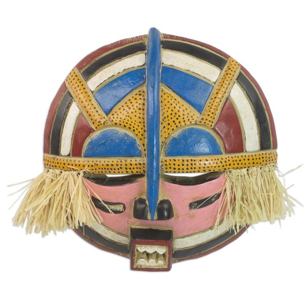 Adenike Hand Carved Rubberwood Round Adenike Mask with Raffia Sale