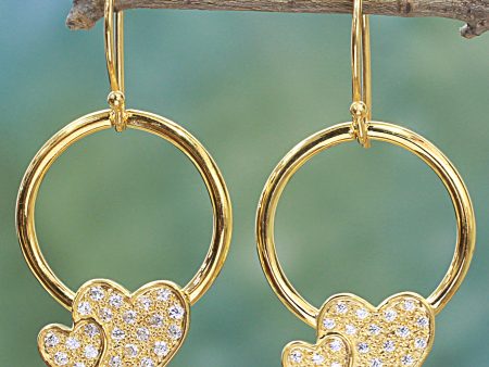 Adorable Hearts Gold Plated 925 Silver & Cubic Zirconia Butterfly Earrings For Sale