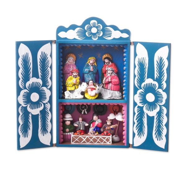 Blue Andean Christmas Handcrafted Christian Theme Christmas Retablo Diorama Cheap