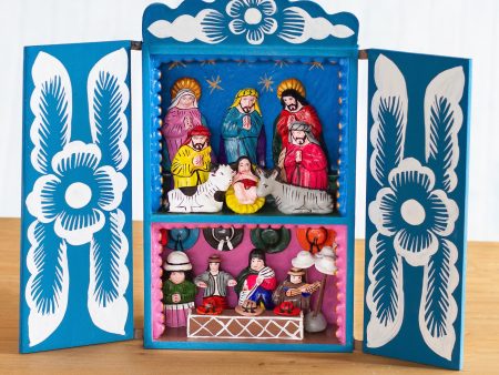 Blue Andean Christmas Handcrafted Christian Theme Christmas Retablo Diorama Cheap