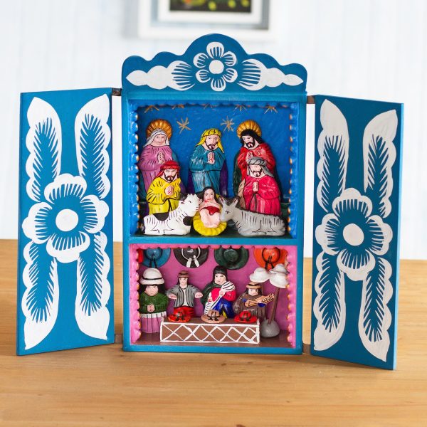 Blue Andean Christmas Handcrafted Christian Theme Christmas Retablo Diorama Cheap