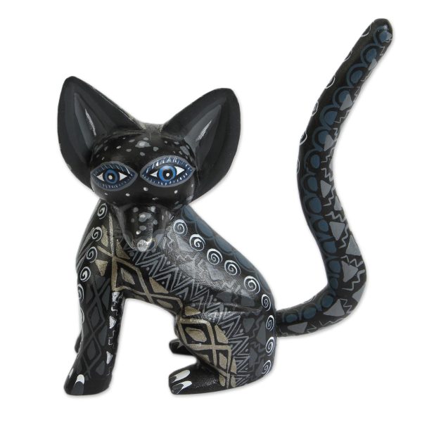 Black Fox Wood Alebrije Fox Figurine in Black from Mexico Cheap