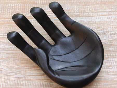 Black Palm Hand-Carved Wood Sculpture of a Hand in Black from Indonesia For Sale