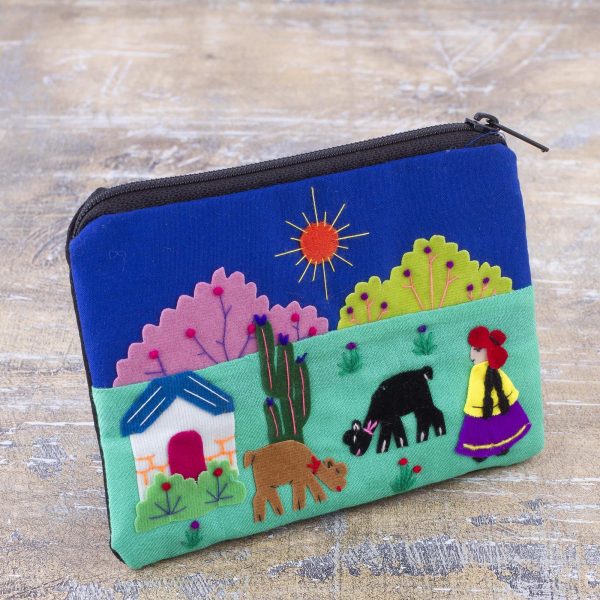 Andean Sunshine Embroidered Multicolor Cotton Blend Coin Purse from Peru Online