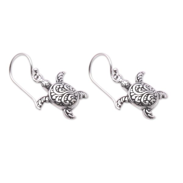 Baby Turtles Sterling Silver Sea Turtle Dangle Earrings from Bali Fashion