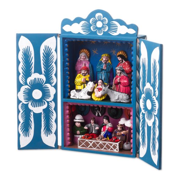 Blue Andean Christmas Handcrafted Christian Theme Christmas Retablo Diorama Cheap