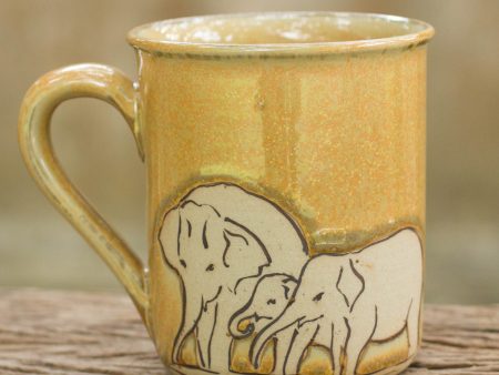 Yellow Elephant Family Yellow Elephant Theme Celadon Ceramic Mug Online now