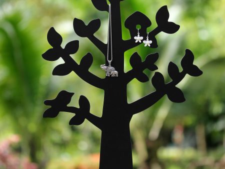 Bird Habitat in Black Wood Jewelry Tree with Bird in Black from Thailand For Sale