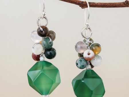 Beautiful Glam in Green Multi-Gemstone Beaded Cluster Earrings in Green Hot on Sale